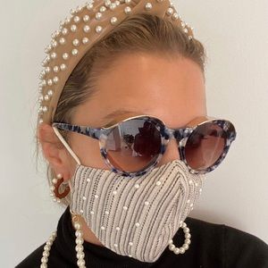 LELE SADOUGHI embroidered stripped linen face mask